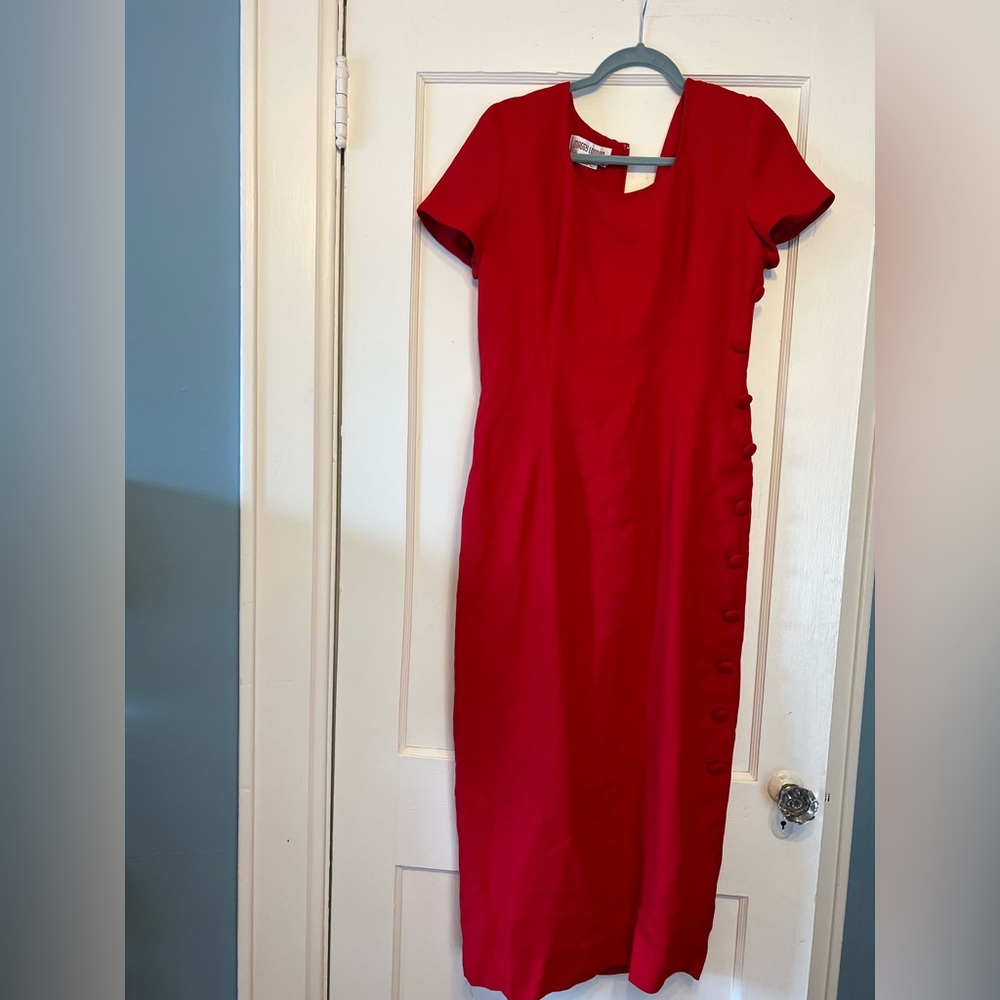 Maggy London Vintage Long Red Button Dress Size 10